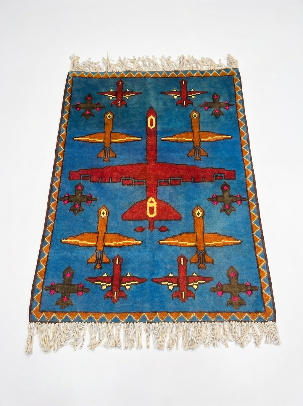 Drone & aircraft Afghan war rug hand-knotted with 100% wool from Afghanistan