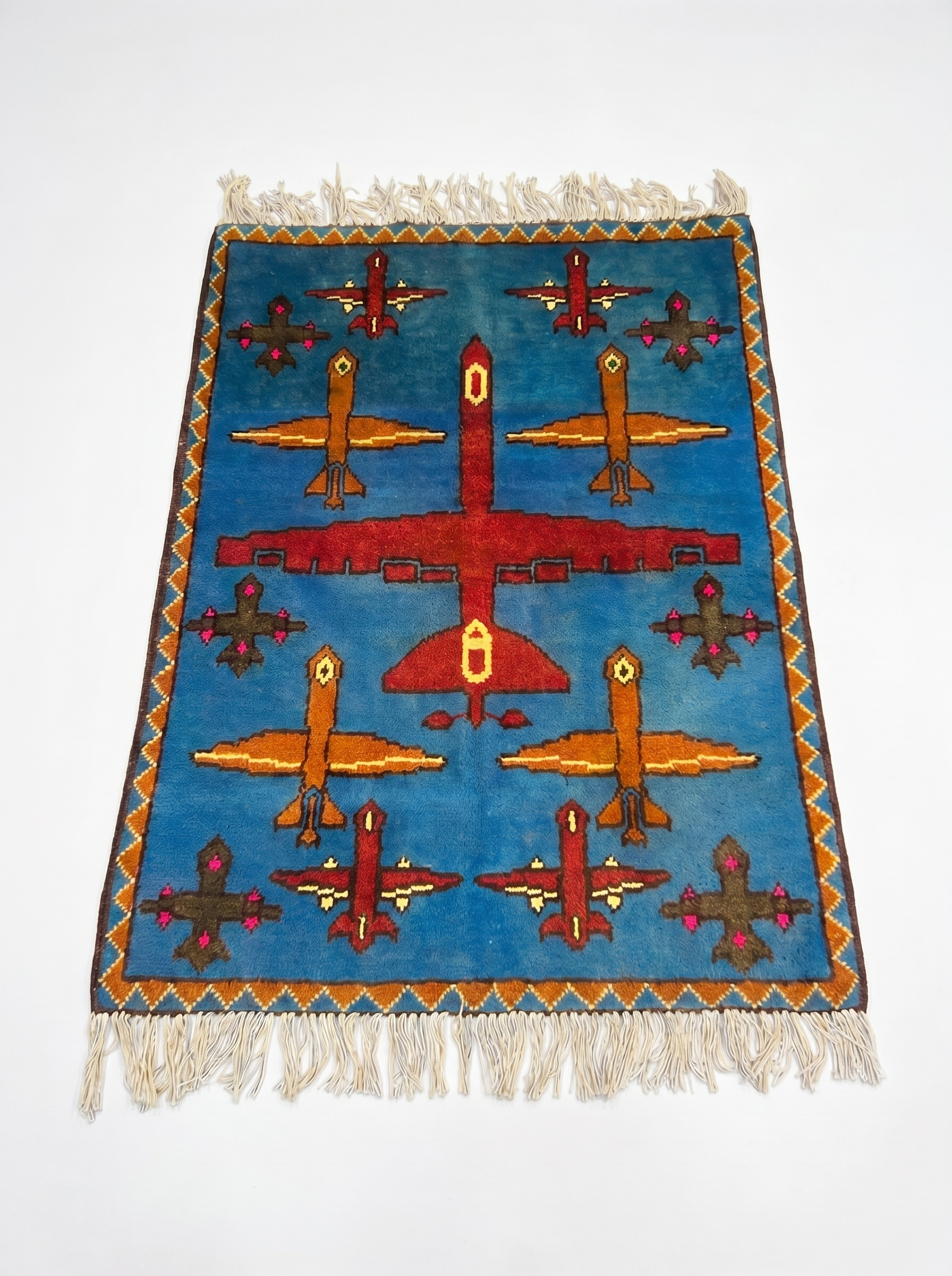 Drone & aircraft Afghan war rug hand-knotted with 100% wool from Afghanistan