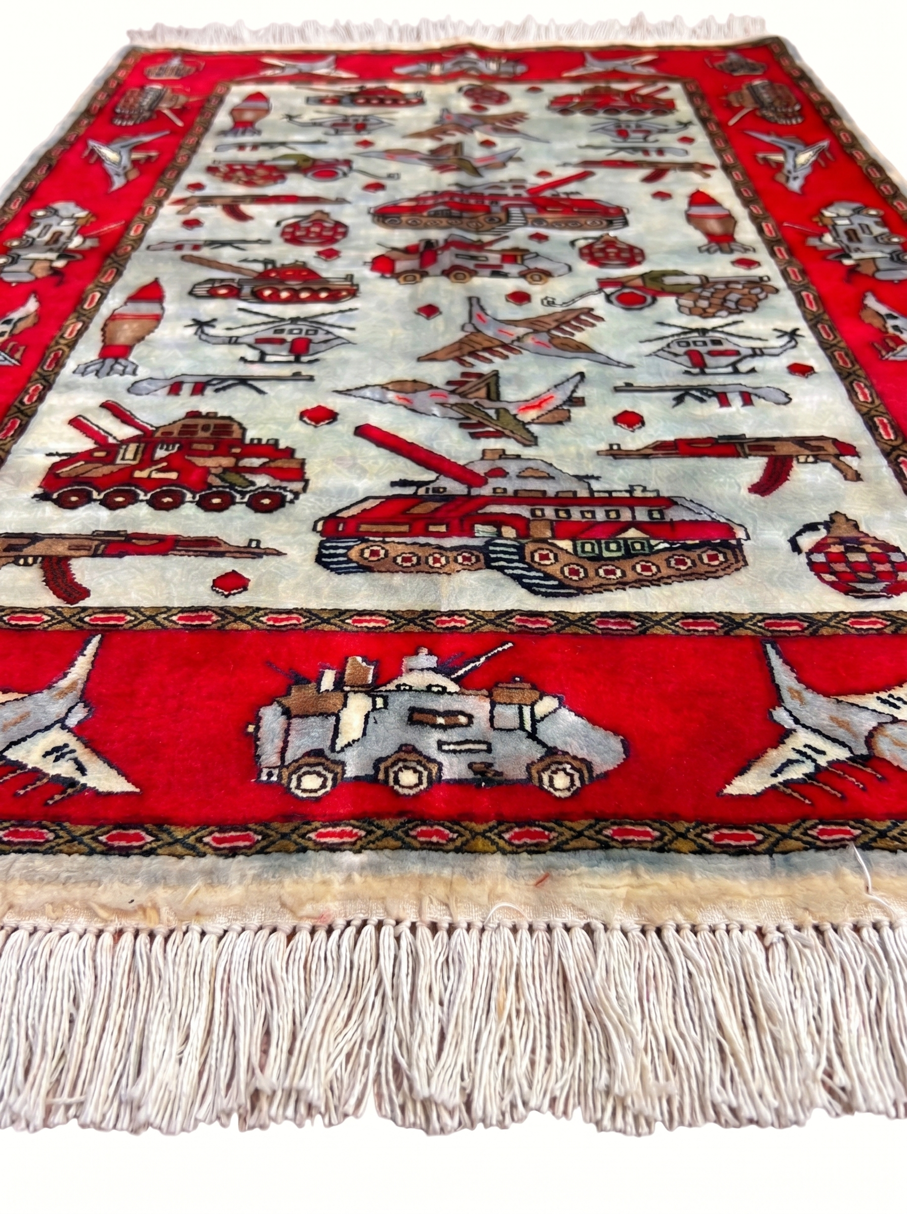 Soviet–Afghan war rug detail showing 100% wool hand-knotted construction