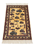 Vintage-style Soviet–Afghan war rug depicting Soviet invasion era weaponry
