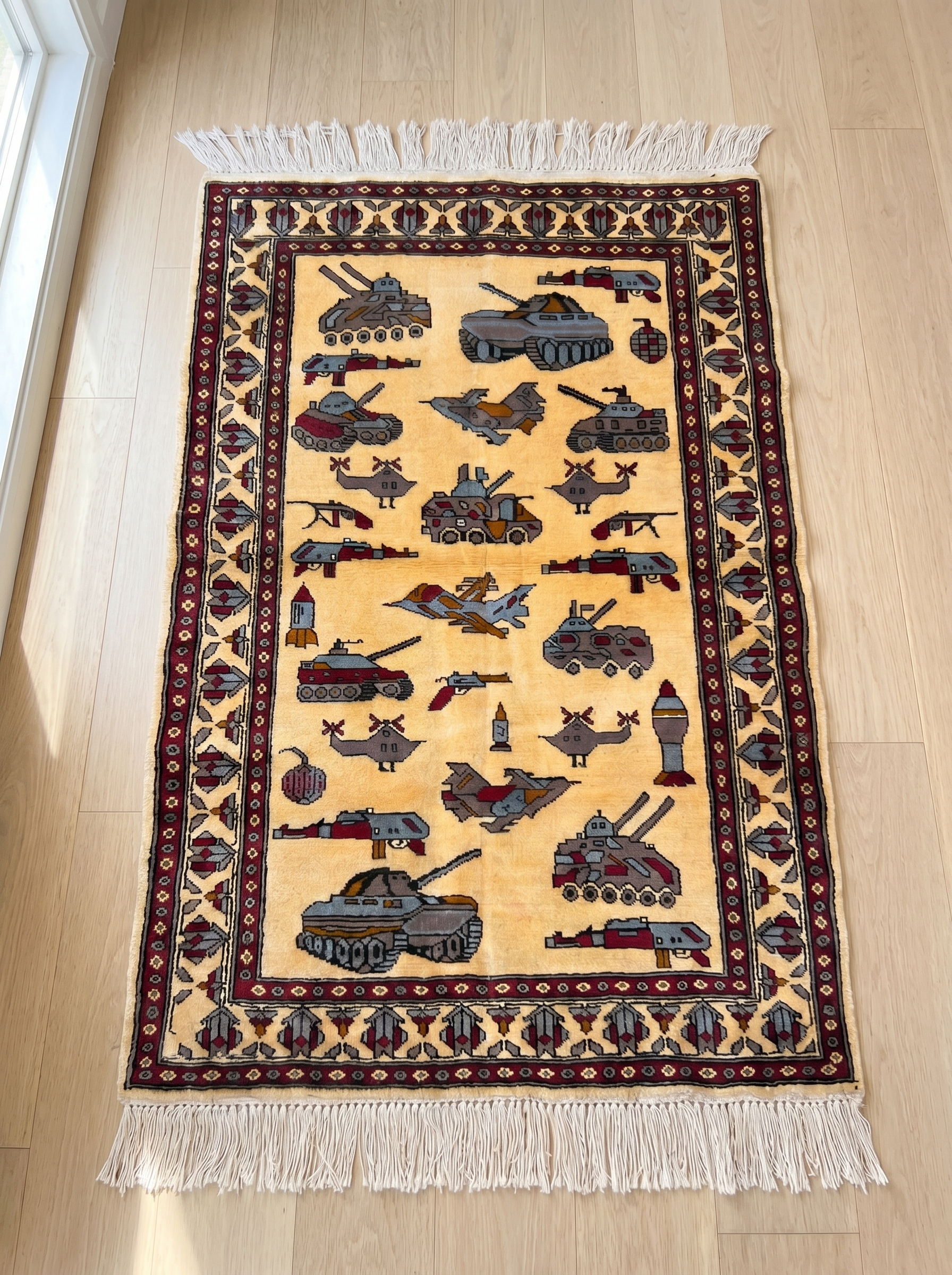 Authentic Soviet–Afghan war rug hand-knotted in Afghanistan with 100% wool
