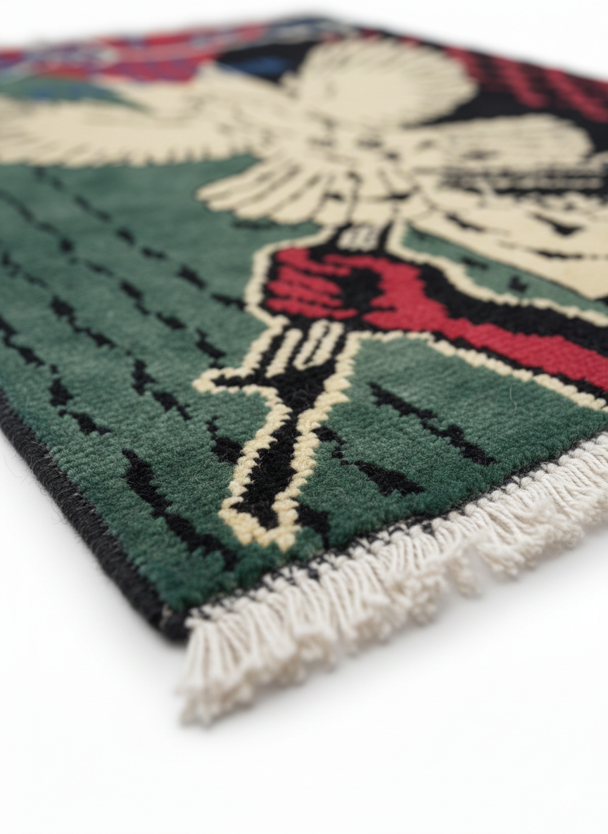 Free Palestine Afghan rug close up detail — handmade 100% wool hand-knotted in Afghanistan