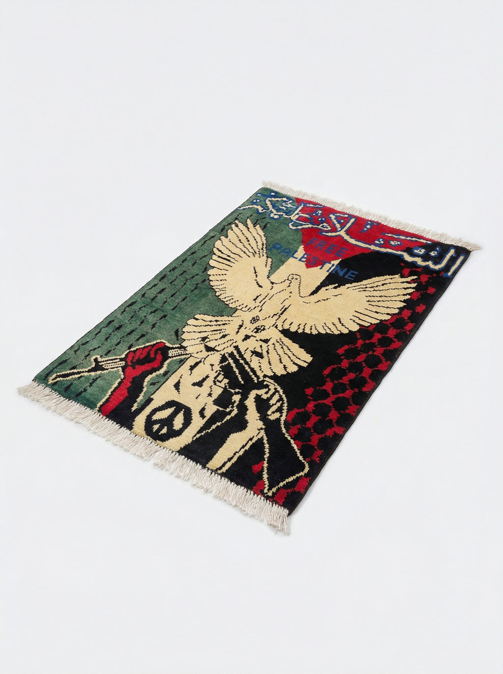 Free Palestine Afghan rug far away view — handmade 100% wool hand-knotted in Afghanistan
