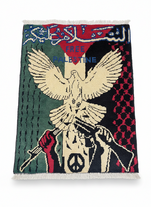 Free Palestine handmade Afghan rug full view — 100% wool hand-knotted in Afghanistan