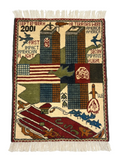 Authentic Afghan war rug commemorating September 11th hand-knotted in wool