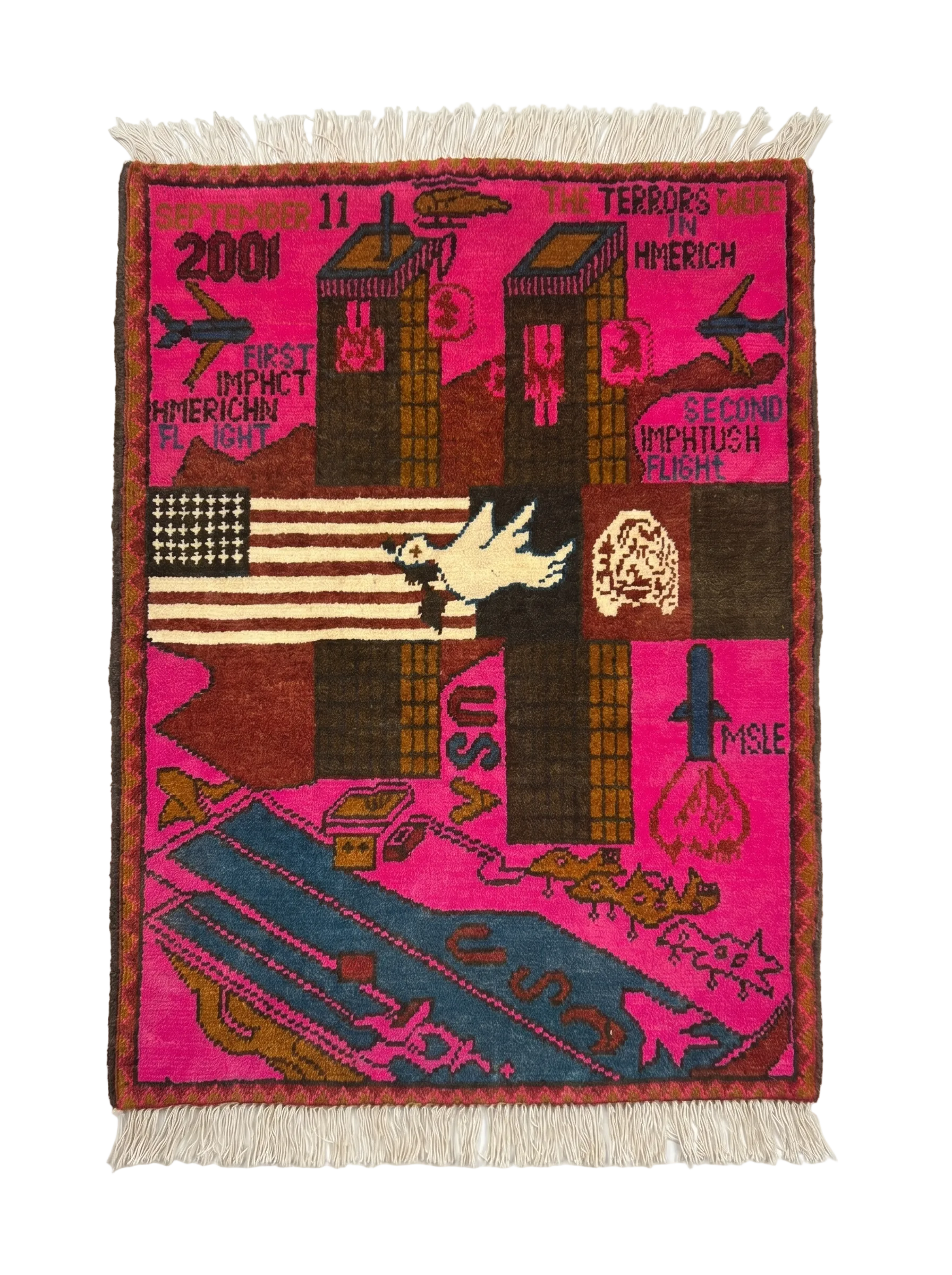 9/11 Afghan war rug featuring American flag motif handmade with 100% wool